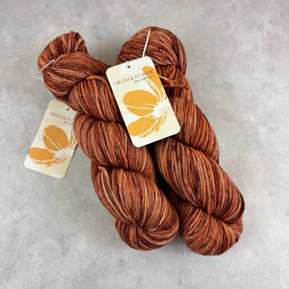 2 Orange Flower Yarn Worsted Weight Red Fox 218 yards 100% Superwash Merino